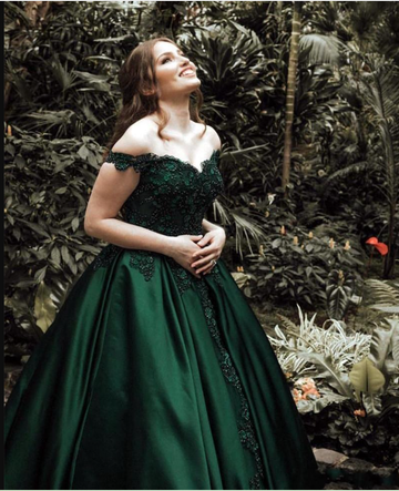 Dark Green Ball Gown Quinceanera Dresses Off Shoulder Beads Crystals Lace Up Sweet 16 Dresses Prom Dresses vestidos de quinceanera HZ1023